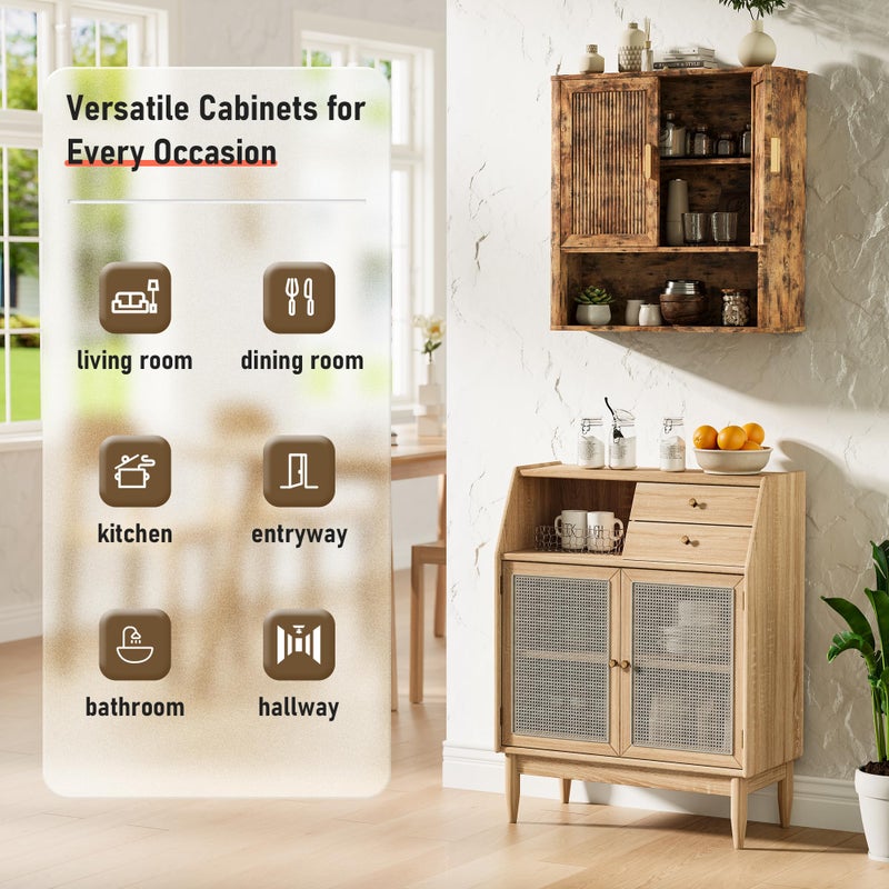 INNOD Bathroom Wall Cabinet, Wall-Mounted Medicine Cabinet with Adjustable Wood Shelf & Doors, Floating Bathroom Cabinet Over Toilet for Laundry Room & Kitchen & Living Room (Retro) - Image 2