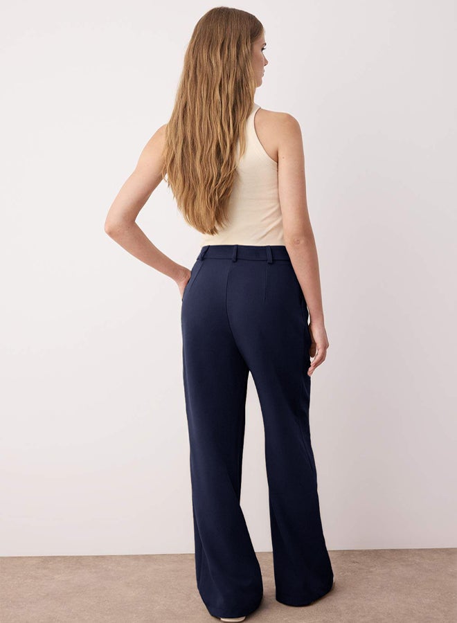 trendyol Dark Navy Pleated Wide Leg Trousers - Image 4
