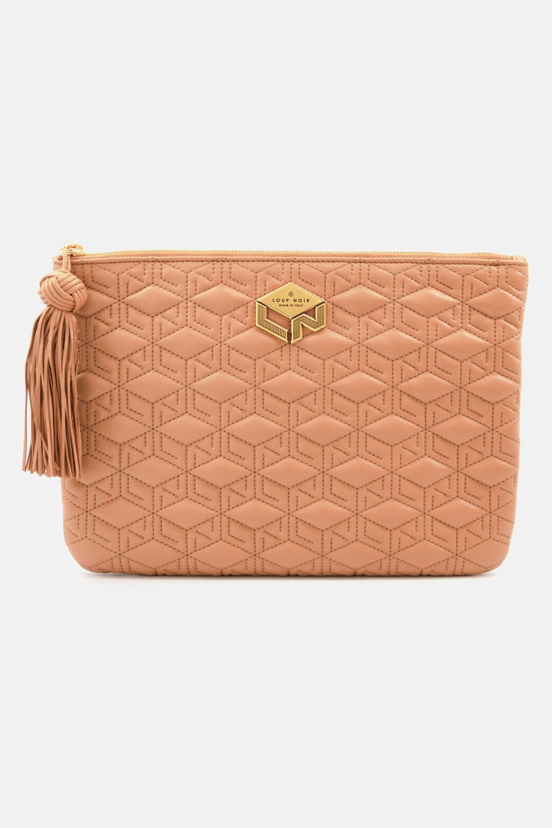 Loup Noir Women Brand Logo Clutches Bag 33 L x 24 H x 2 W cm, Dark Tan - Image 1