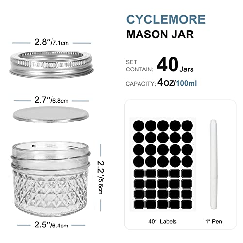 CycleMore 40 Pcs 4oz Clear Glass Mini Mason Jars With Silver Separable Lids and Diamond appearance, Small Spice Canning Jars for Honey, Jam, Jelly, Wedding Favors, Kitchen Food Storage - Image 2
