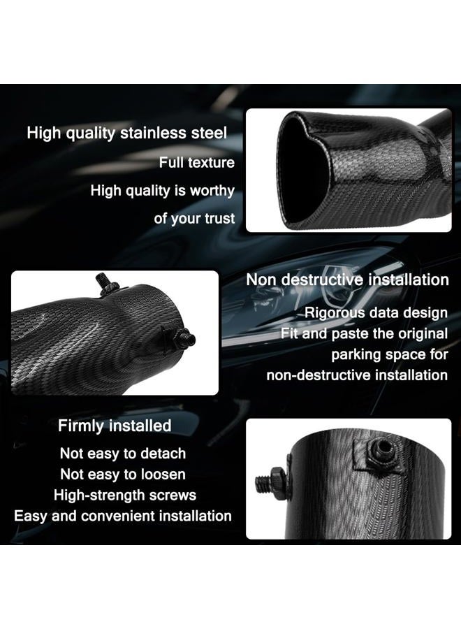 Sandfren 2.5" to 2.8" Car Exhaust Tip, 2.5" Inlet 2.8" Outlet Stainless Steel Heart-Shaped Surface Polished Exhaust Tailpipe Tip, Rolled Edge Bolt on Diesel Pipe, Universal Fit (Carbon Fiber) - Image 3