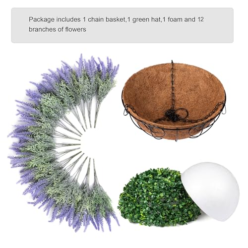 Ivydale Artificial Faux Outdoor Hanging Flowers Plants Basket for Porch Spring Decoration, 12 Bundlies Fake UV Resistant Lavender with Coconut Lining Baskets for Home Patio Balcony Yard - Image 4