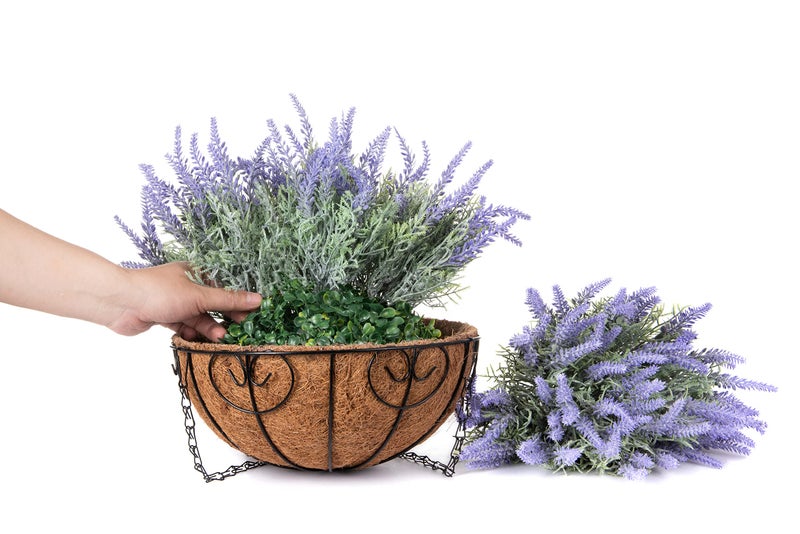 Ivydale Artificial Faux Outdoor Hanging Flowers Plants Basket for Porch Spring Decoration, 12 Bundlies Fake UV Resistant Lavender with Coconut Lining Baskets for Home Patio Balcony Yard - Image 5