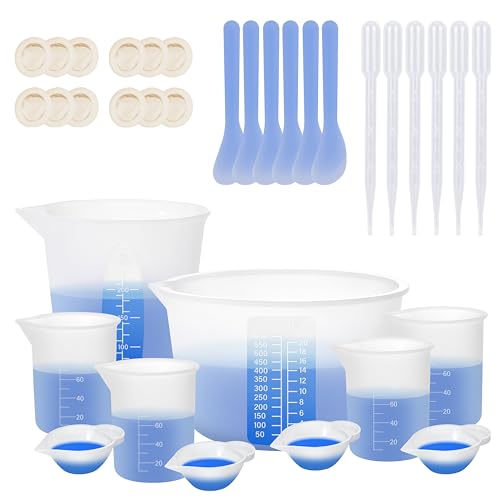 KISREL Silicone Measuring Cup for Resin Resins Supplies with 600ML250ML 100ML Cups Resin Mixing Cups Silicone Stir Sticks Epoxy Mixing Cup