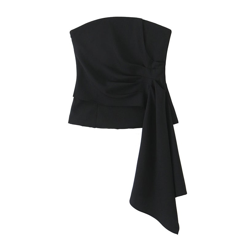 European and American Clothing Pleated Corset Top + High Waist Flared Pants Black top - Image 1