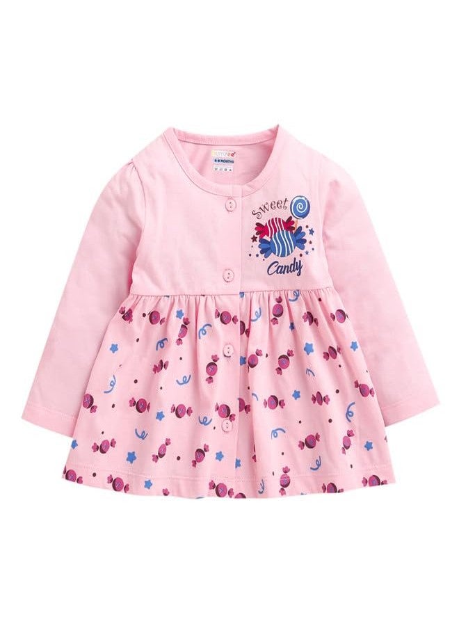 BUMZEE Baby Girls Cotton Knee Length Fit & Flare Dress Pink - 0-3 Months (Peb10678B-pnk) - Image 1