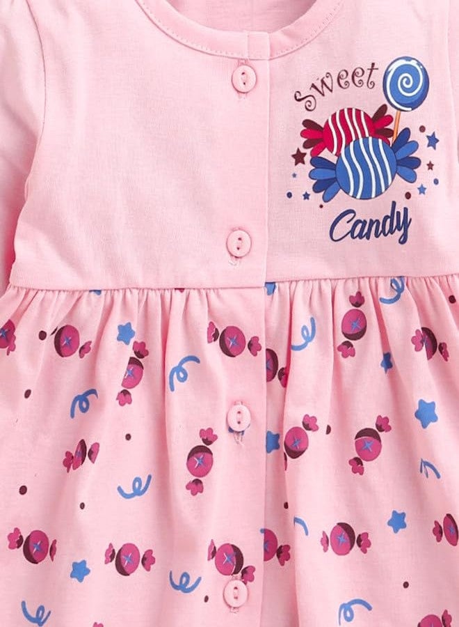 BUMZEE Baby Girls Cotton Knee Length Fit & Flare Dress Pink - 0-3 Months (Peb10678B-pnk) - Image 4