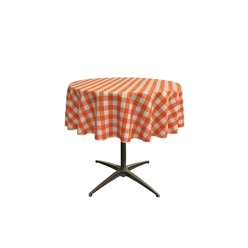 LA Linen TCcheck51R-OrangeK48 Polyester Gingham Checkered Tablecloth, White & Orange - 51 in. Round - Image 2