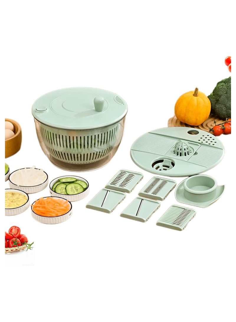 NANAO Salad Spinner Large, Vegetables Fruits Wash Spinner Bowl,Lettuce Spinner Dryer with 5 Blades,Egg Yolk Strainer Slicer Shredder for Kitchen Colander,Pasta and Fries Spinner (Green) - Image 1