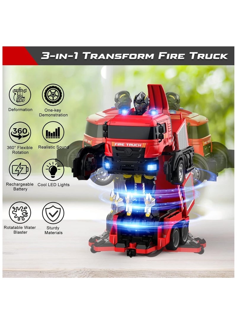 Fire Truck Transform Remote Control Truck, RC Truck with Water Gun and Lights&Sound, Fire Engine Transformer Toys for 4 5 6 7 8 Year Old Kids...  - Image 2