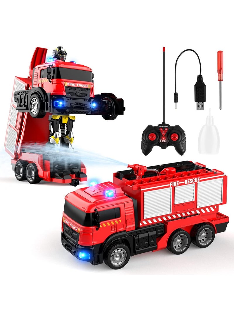 Fire Truck Transform Remote Control Truck, RC Truck with Water Gun and Lights&Sound, Fire Engine Transformer Toys for 4 5 6 7 8 Year Old Kids...  - Image 1