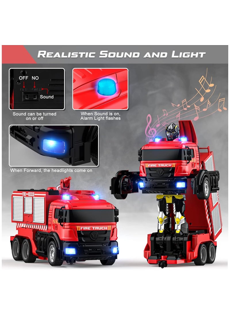 Fire Truck Transform Remote Control Truck, RC Truck with Water Gun and Lights&Sound, Fire Engine Transformer Toys for 4 5 6 7 8 Year Old Kids...  - Image 4