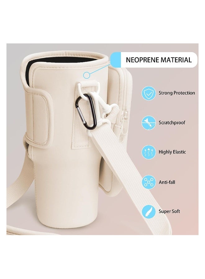 Generic Water Bottle Carrier Bag Compatible with Stanley 40 Oz Tumbler, Water Bottle Holder with Shoulder Strap and Phone Pocket, Bottle Accessories for Walking Hiking Travelling, Beige - Image 2