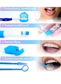 KASTWAVE مجموعة العناية بتقويم الأسنان، 8 عبوات من أدوات تنظيف تقويم الأسنان المحمولة، مرآة للفم، فرشاة بين الأسنان، خيط تنظيف الأسنان، شمع الأسنان، مجموعة السفر للعناية بالفم (أزرق)  - Image 5