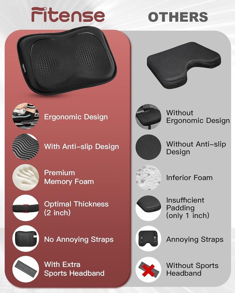 Fitense Rowing Machine Seat Cushion with Extra Sports Headband - Memory Foam Pad for Concept 2 Rower and More - Image 3