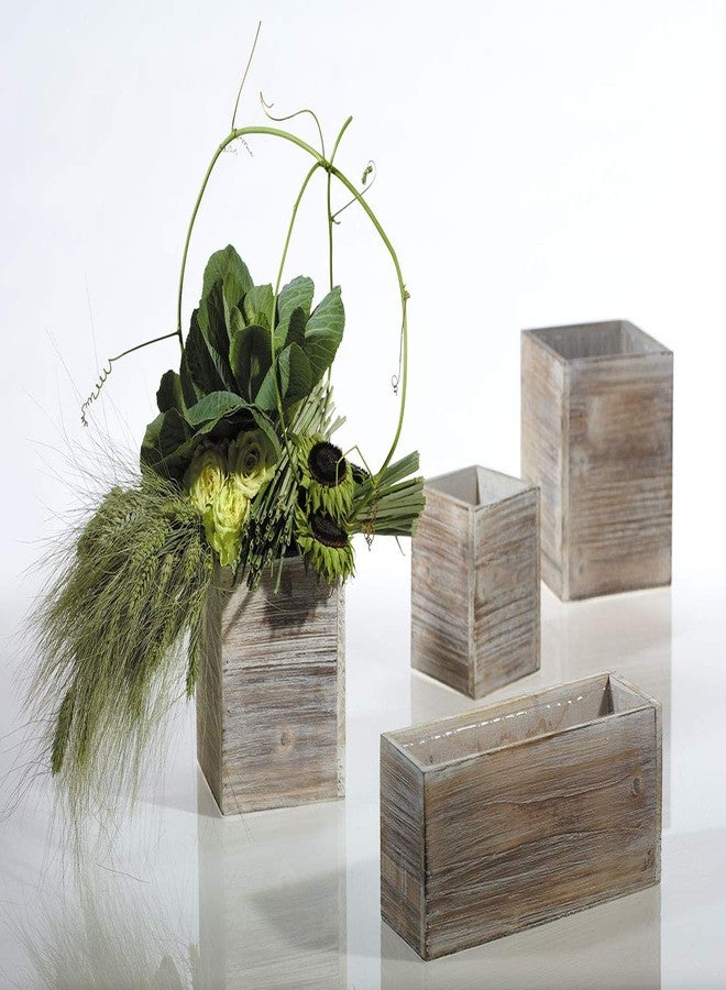 Accent Decor مجموعة صناديق زراعة خشبية، مطلية باللون الأبيض الريفي، بطانات بلاستيكية، حامل زهور مربع 5 بوصة، ديكور من خشب الحظائر الطبيعي، طراز ريفي، ديكورات منزلية وحفلات زفاف، زينة للحديقة، (بني بيج) (مجموعة من 4 قطع) - Image 2