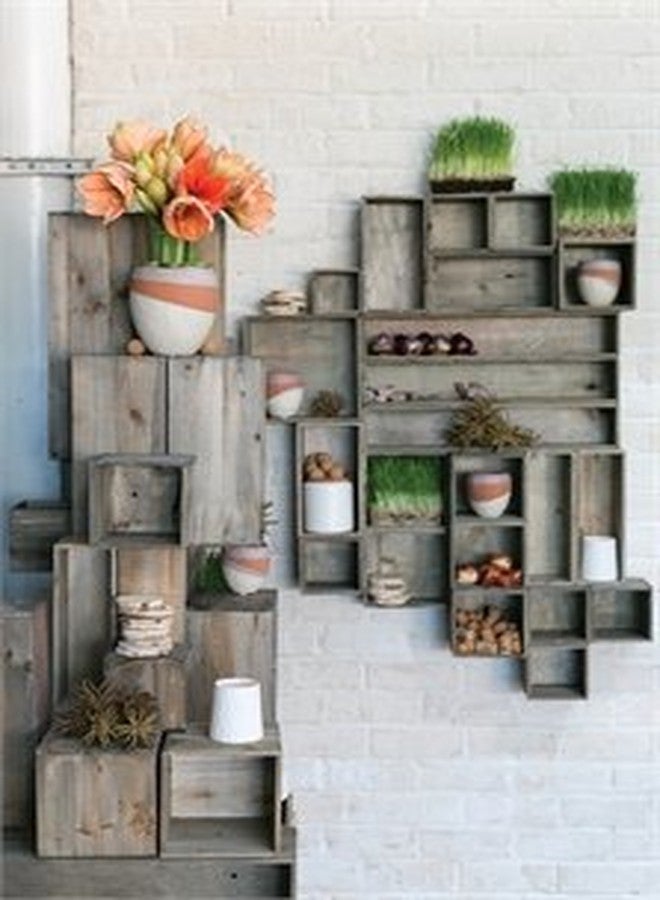 Accent Decor مجموعة صناديق زراعة خشبية، مطلية باللون الأبيض الريفي، بطانات بلاستيكية، حامل زهور مربع 5 بوصة، ديكور من خشب الحظائر الطبيعي، طراز ريفي، ديكورات منزلية وحفلات زفاف، زينة للحديقة، (بني بيج) (مجموعة من 4 قطع) - Image 4