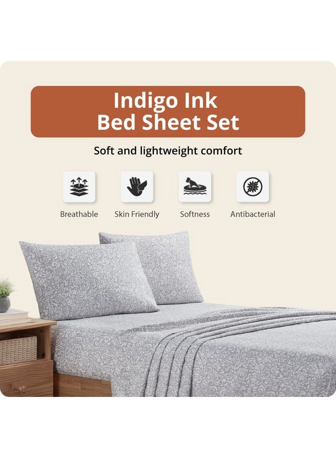Indigo Ink أغطية سرير توأم، مجموعة بياضات ناعمة ومقاومة للتجاعيد، مثالية لجميع الفصول (مجموعة ميدالية مطرزة، توأم) - Image 2