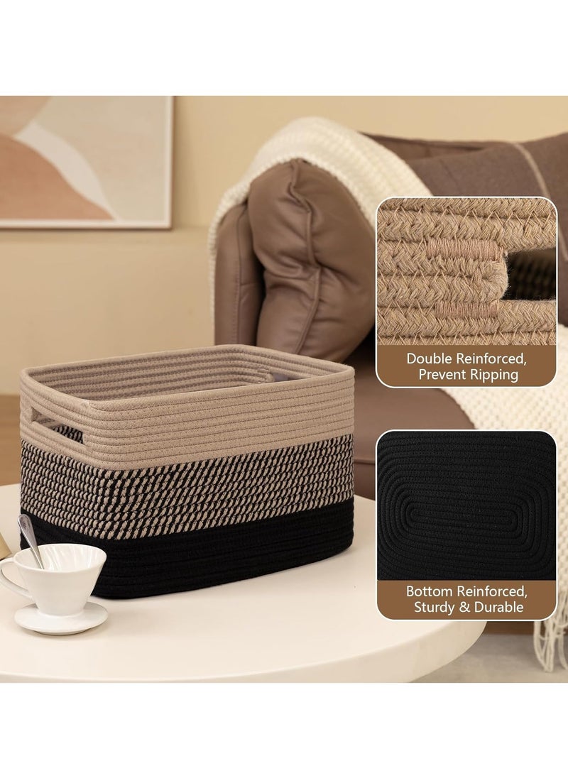 San Yi Storage Basket for Organizing, Woven Baskets for Storage, Hand-stitched，Rectangle Decorative Baskets for Shleves, Closet, Toys, Books, Towel Baskets for Bathroom - Pack of 3  (Black & Brown)  - Image 4