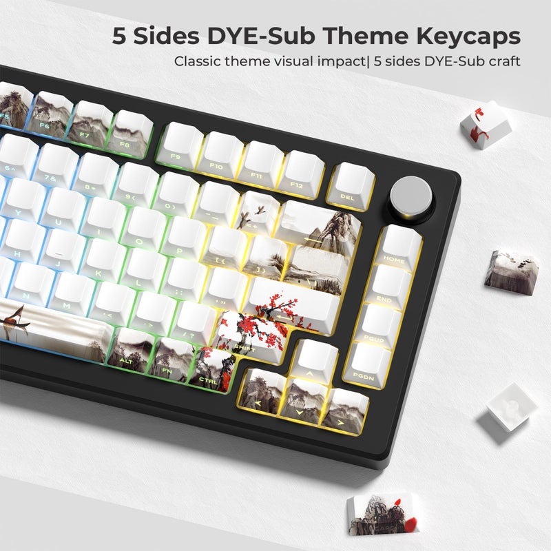 HITIME أغطية مفاتيح XVX PBT، أغطية مفاتيح مخصصة 60 75 100 بالمئة، أغطية مفاتيح بروفايل شيري المتألقة، مجموعة أغطية مفاتيح طباعة جانبية مزدوجة الصب (زهرة البرقوق) - Image 3