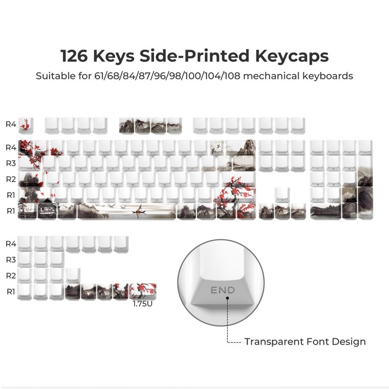 HITIME أغطية مفاتيح XVX PBT، أغطية مفاتيح مخصصة 60 75 100 بالمئة، أغطية مفاتيح بروفايل شيري المتألقة، مجموعة أغطية مفاتيح طباعة جانبية مزدوجة الصب (زهرة البرقوق) - Image 4