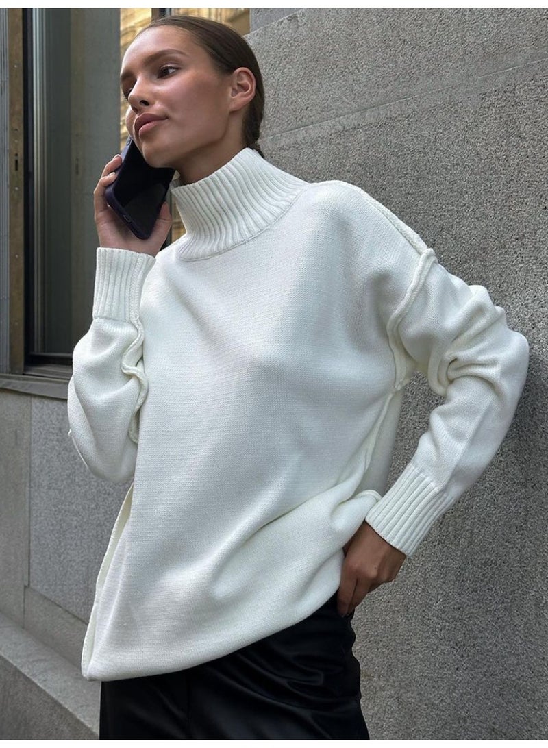 NIBEMINENT Women's Turtleneck Sweater Autumn Winter  Casual Loose Lazy Thickened Knit Pullover Top - Image 2