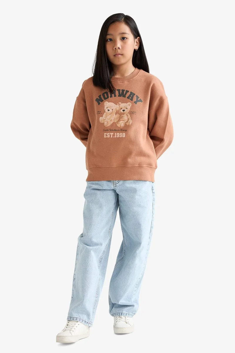 Defacto Girl Relax Fit Crew Neck Anime Printed Thick Fabric Sweatshirt