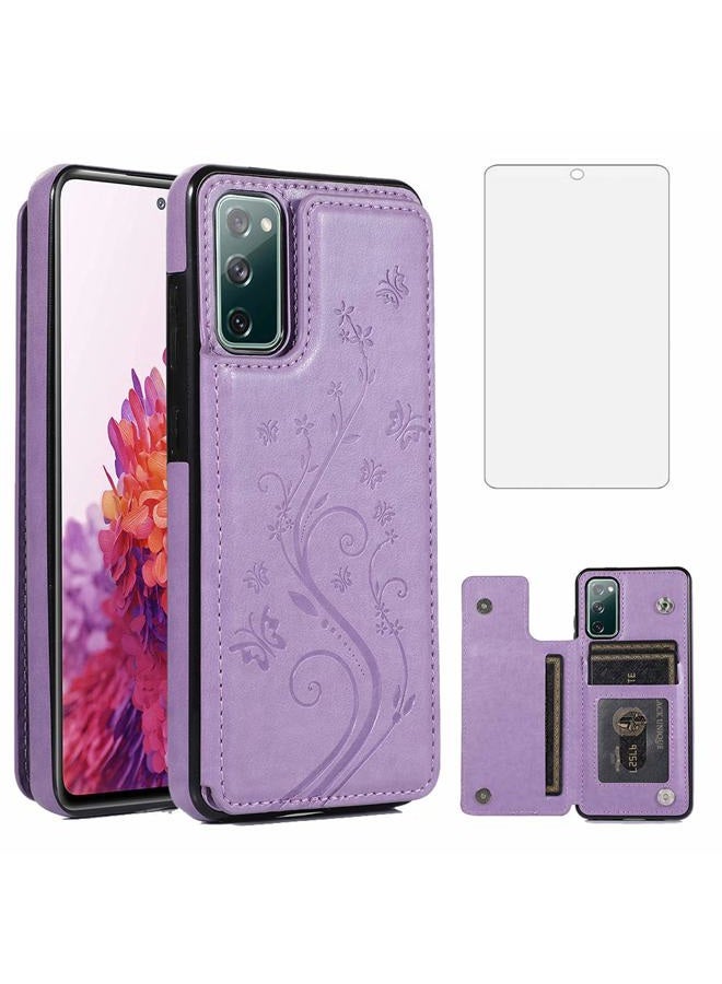 Asuwish Phone Case for Samsung Galaxy S20 FE 5G/S20 Fan Edition with Tempered Glass Screen Protector Card Holder Wallet Cover Stand Flip Leather Cell Accessories Glaxay S20FE S 20FE FEcases 2020 Women Purple - Image 1