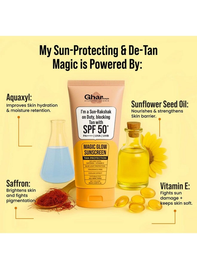 Ghar Soaps Magic Glow SPF 50+ PA++++ Mineral Sunscreen | UVA/UVB & Blue Light Protection | No White Cast, Non-Greasy (60g, Pack of 1) - Image 2
