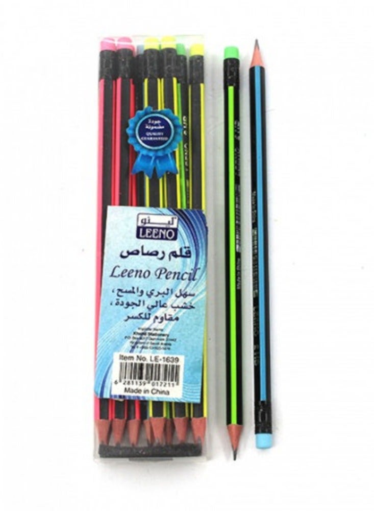 LEENO 12-Piece Leeno Pencil With Eraser Multicolour - Image 1