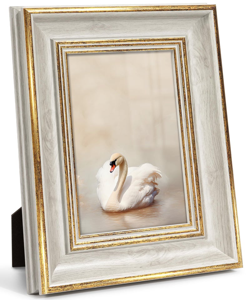 Afuly 4x6 Picture Frames Vintage Antique Photo Frame Gold White for Tabletop Single Display Wall Hanging Tabletop Distressed Wedding Birthday Gifts for Grandma Friends Family