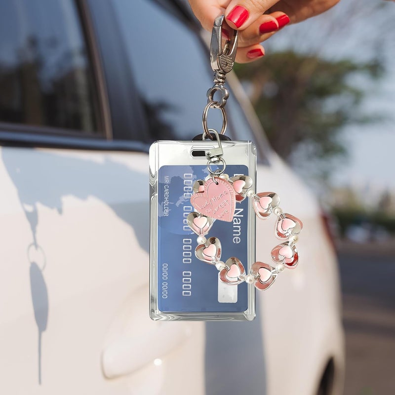 SAMIQU Photocard Holder Keychain–Kpop Photo Card Holder with Heart Charm for Fans, Students & Women,Clear Photocard Sleeves Badge Holders for Bus/Metro/ID Cards(Set of 2) - Image 5