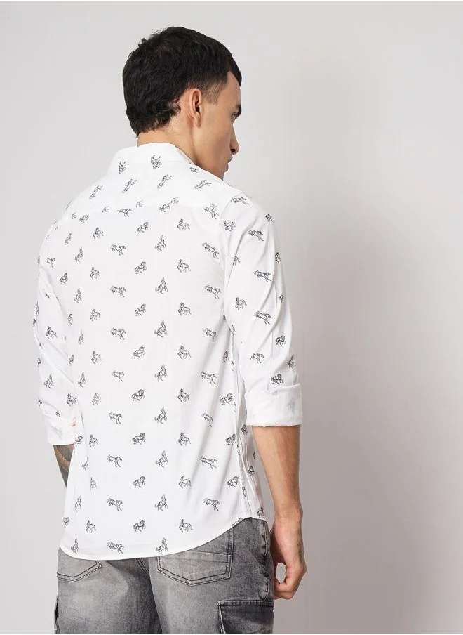 The Indian Garage Co Men Slim Fit Graphic Print Full Sleeves Spread Collar Casual Shirt
