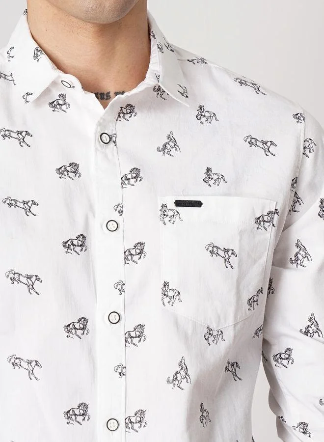 The Indian Garage Co Men Slim Fit Graphic Print Full Sleeves Spread Collar Casual Shirt