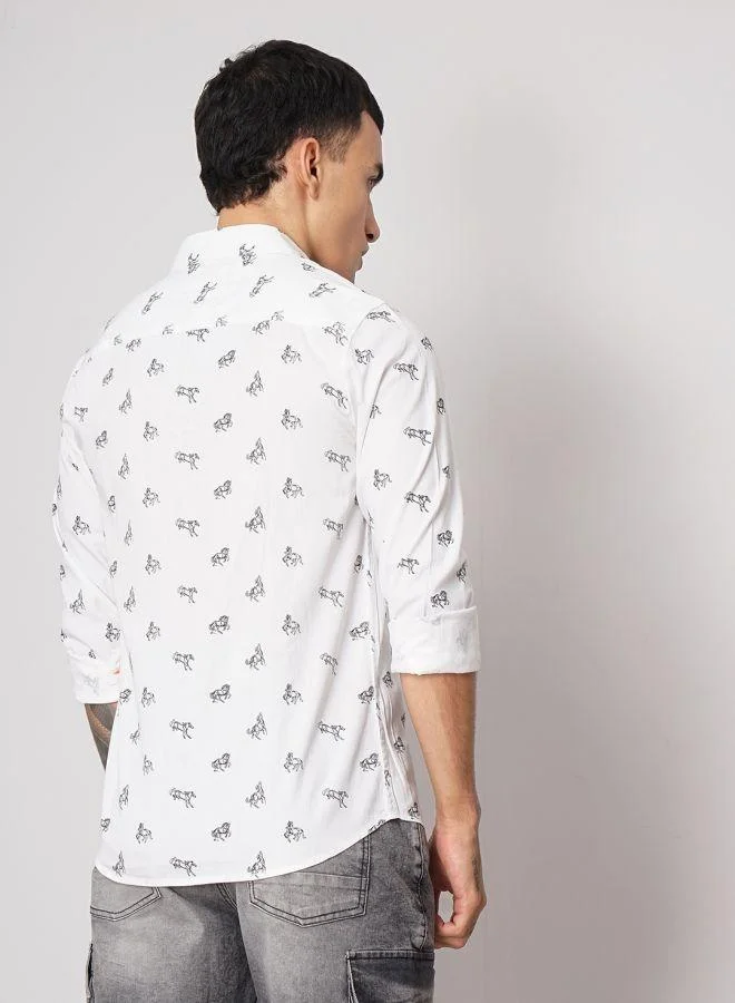 The Indian Garage Co Men Slim Fit Graphic Print Full Sleeves Spread Collar Casual Shirt
