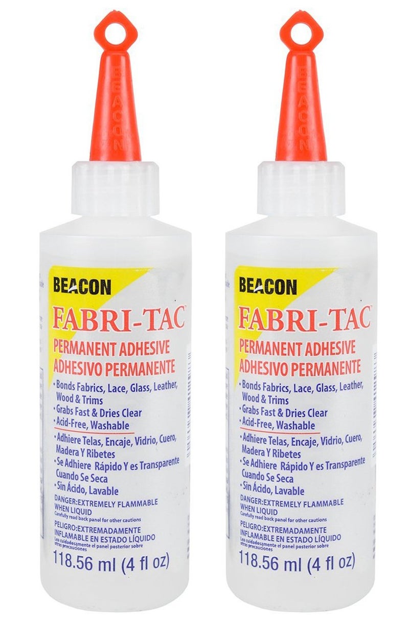 Beacon Twin-Pack of Beacon Fabri-Tac Permanent Adhesive, 4 Ounce The Glue Gun in A Bottle ! (Original Version) - Image 1