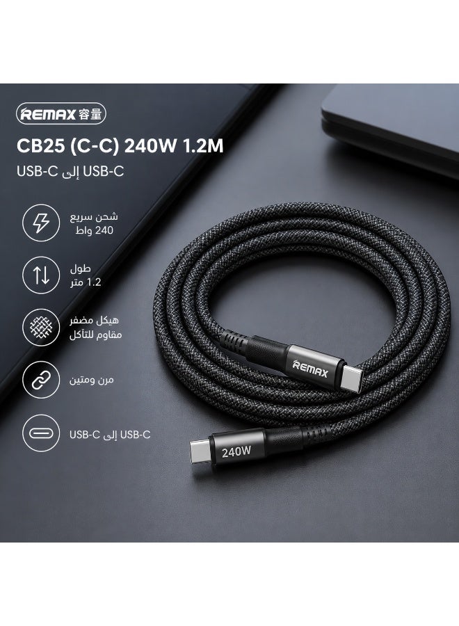 REMAX 240W USB C to C Fast Charging Cable 1.2M, Aluminum Alloy Braided PD 3.1 Cable, 480MB/s Data Transfer for Laptop Phone Tablet - Image 4