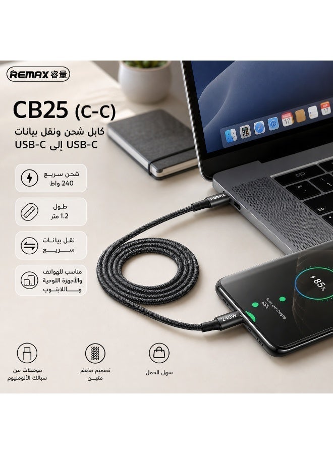 REMAX 240W USB C to C Fast Charging Cable 1.2M, Aluminum Alloy Braided PD 3.1 Cable, 480MB/s Data Transfer for Laptop Phone Tablet - Image 5