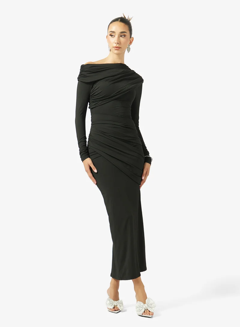جينجر Assymetric Drop Shoulder Bodycon Dress
