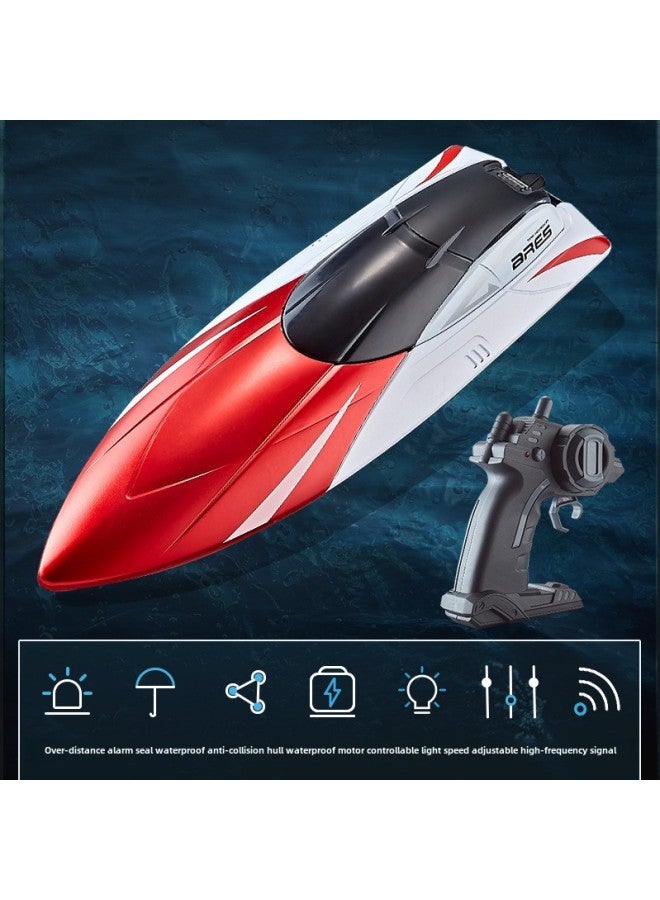 2.4G Remote Control Boat S4 Water High-speed Speedboat Charging Electric Launching Children's Boy Ship Model Toy-Color:S4-metal Red + Dual Motors + 2.4g Non-interference-Specifications:Dual Battery Package - A Spare Battery  - Image 1