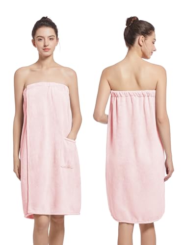 Wubbept WomenS Soft Wrap Towel Full LengthBath Robe After Shower Female Plush LongSpa Bathrobes Lightweight With Pockets US Alpha One Size Regular Regular light pink - Image 3