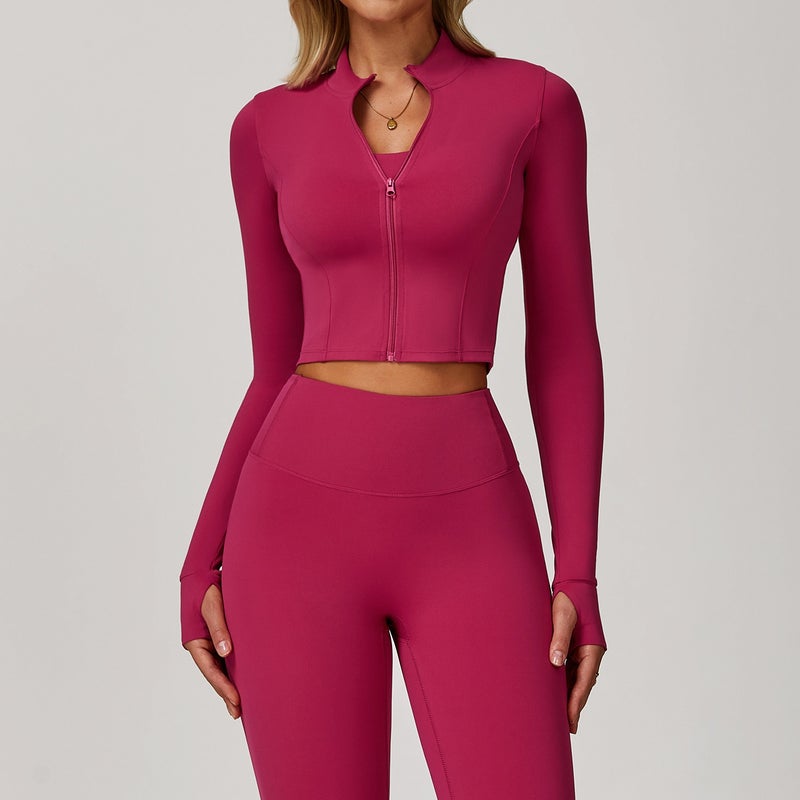 Zippered Outdoor Running Yoga Jacket - Slimming Long Sleeve Fitness Coat for Women, Quick-Drying Yoga Wear 8047