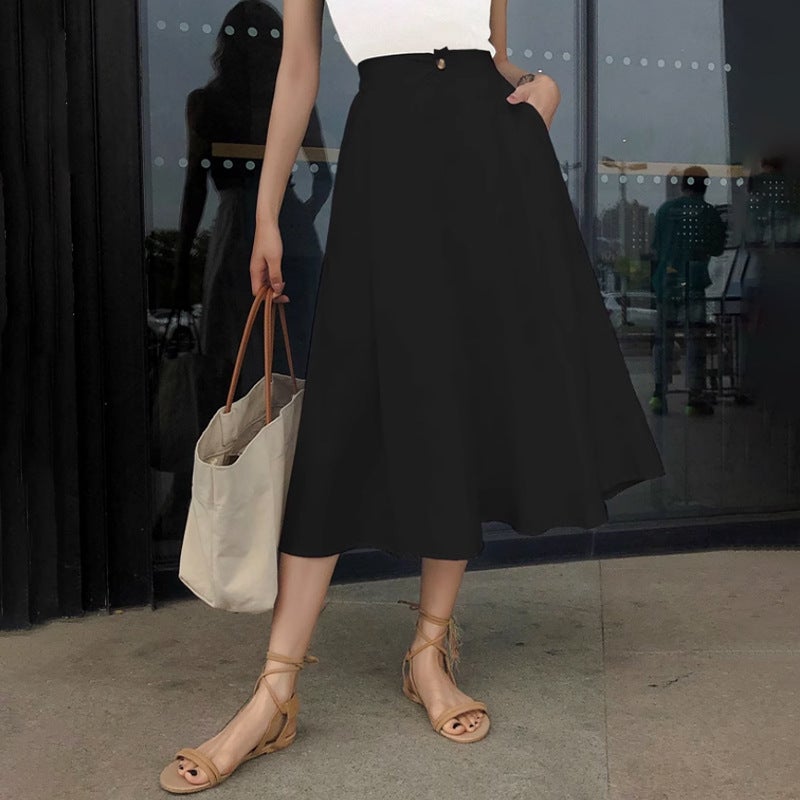 White Skirt Women'S Small Pleated Skirt High Waist Slimming Mid-Length Umbrella Skirt A- Line Skirt Student Skirt Long Skirt - Image 1