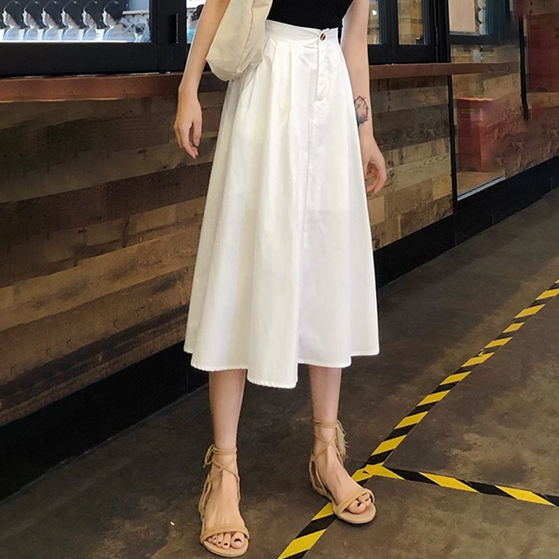 White Skirt Women'S Small Pleated Skirt High Waist Slimming Mid-Length Umbrella Skirt A- Line Skirt Student Skirt Long Skirt - Image 3