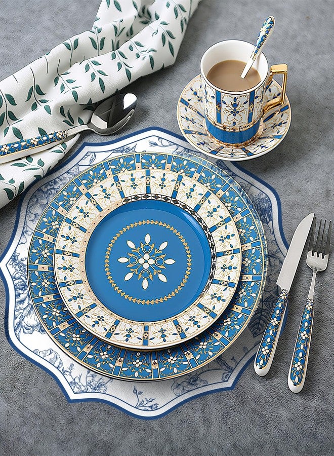 Stuffygreenus 100 Pcs Blue Floral Paper Placemats 13 Inch Scalloped Chinoiserie Paper Placemats Disposable Floral Placemat Flower Table Mats for Dinner Table Setting Birthday Wedding Bridal Shower Party Decor - Image 4