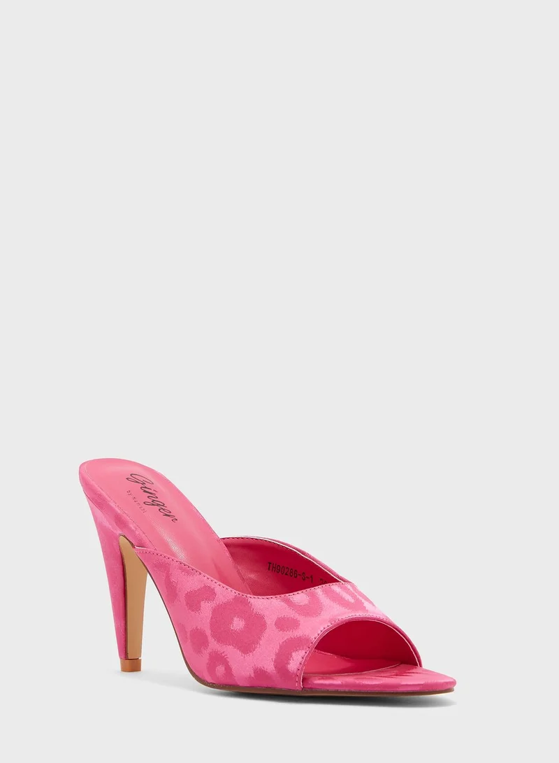 Ginger Satin Leopard Cone Heel Sandal