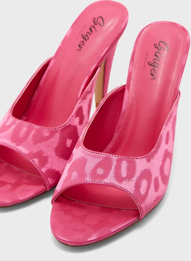 Ginger Satin Leopard Cone Heel Sandal