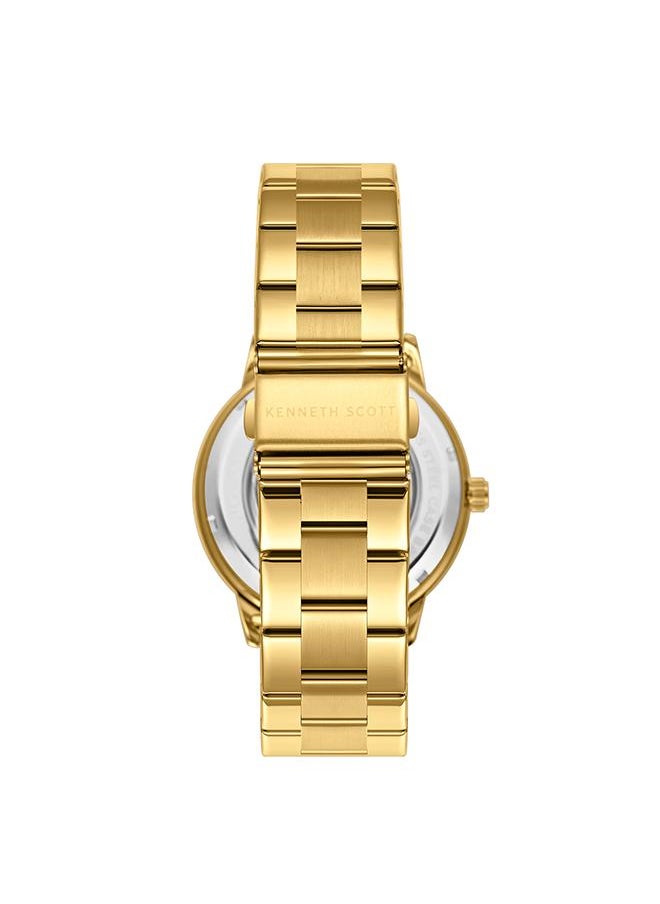 KENNETH SCOTT Kenneth Scott K24324-GBGB Men's Automatic  Display Watch & Stainless Steel Strap Gold  - Image 1