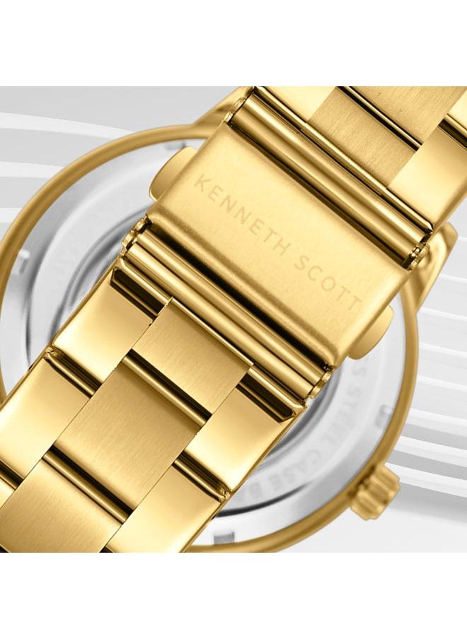 KENNETH SCOTT Kenneth Scott K24324-GBGB Men's Automatic  Display Watch & Stainless Steel Strap Gold  - Image 5