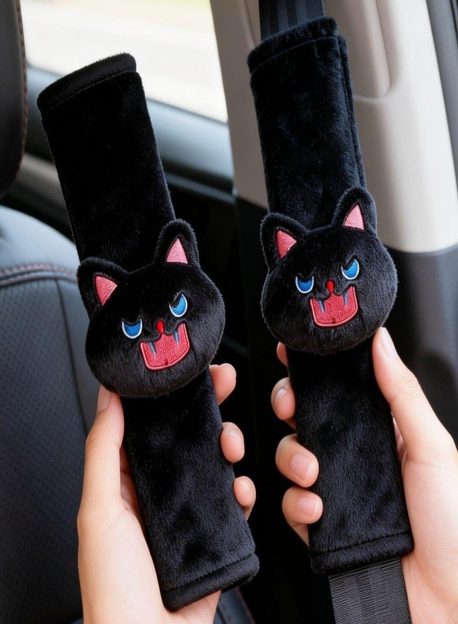 Zigihos 2 PCS Seat Belt Cover Pad, Cute Kawaii Animal Cat Seatbelt Covers for Kids, Soft Seatbelt Cushion, Car Seat Strap Pads (Black) - Image 1